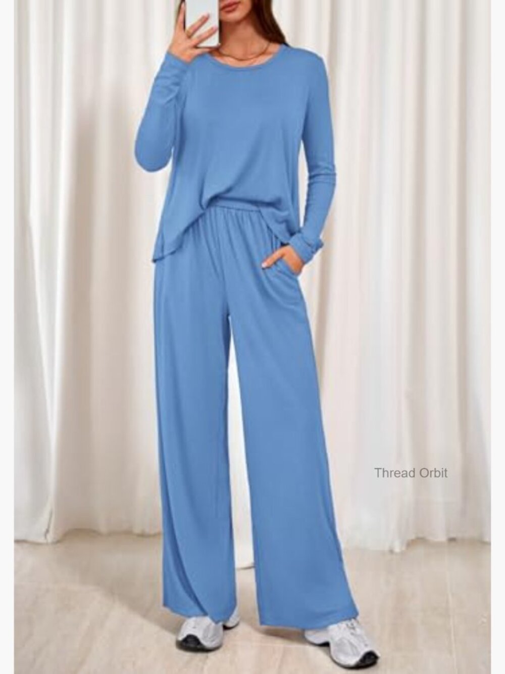 Women's 2-Piece Lounge Set Long Sleeve Pajamas Matching Comfy Pants Travel View 4